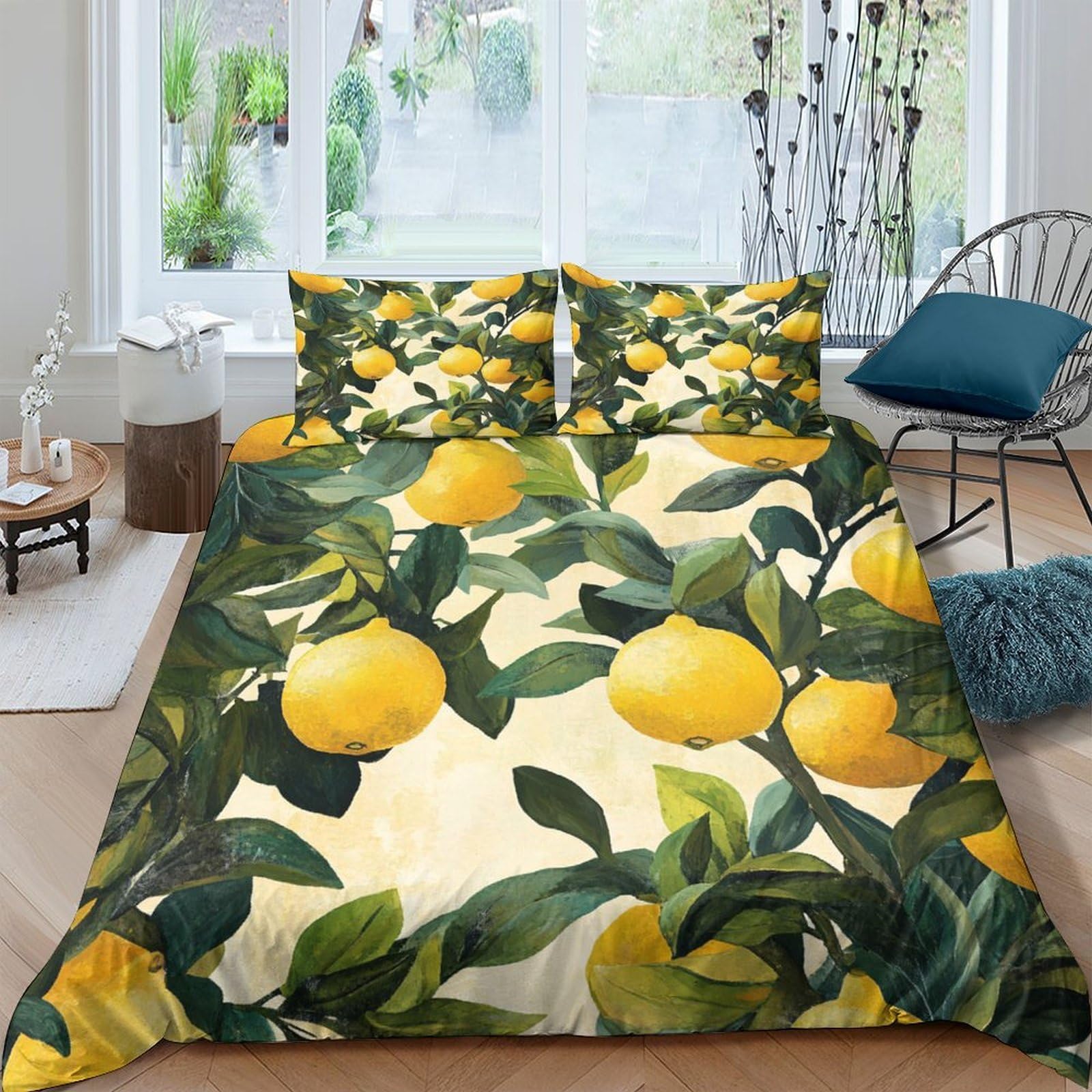 Ctjqhvkz Style-8 3D Printed Lemon Orchard Fitted Sheet Microfiber Soft Yellow Citrus Mattress Cover For Bedroom Guest Room Decor Single（135X200cm）