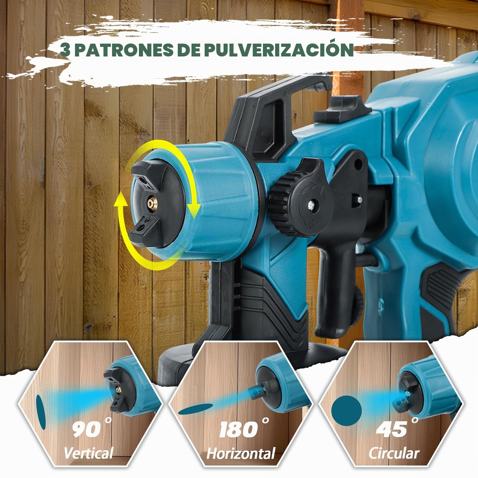 Huanyu Pulverizador de Pintura inalámbrico, 5 boquillas, 3 Patrones, 900ml | 2 * 21V 4.0Ah Baterías, Pistola de Pintura eléctrico, Pintura para muebles y casa
