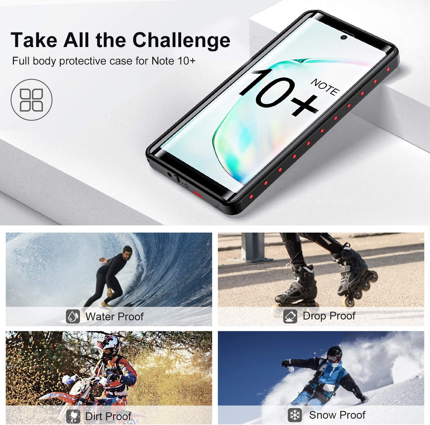Fansteck Samsung Galaxy Note 10+ Plus Waterproof Case, IP68 Waterproof/Snowproof/Shockproof/Dirtproof, Fully Sealed Underwater Protective Cover for Samsung Galaxy Note10 Plus 5G(6.8-inch)