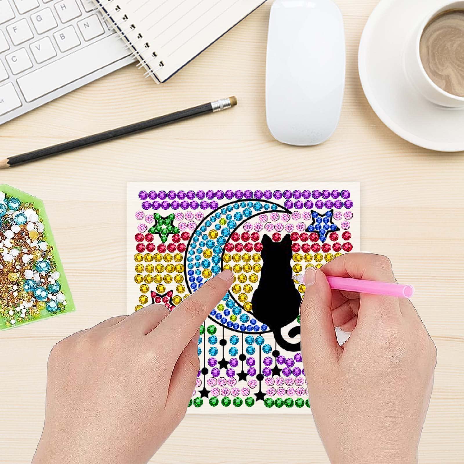 ORIGACH Kit Diamond Painting Per Finestre 6 Pezzi, Gatto E Luna, Fai Da Te Con Gemme Colorate, Adesivi, Per Principianti - 5