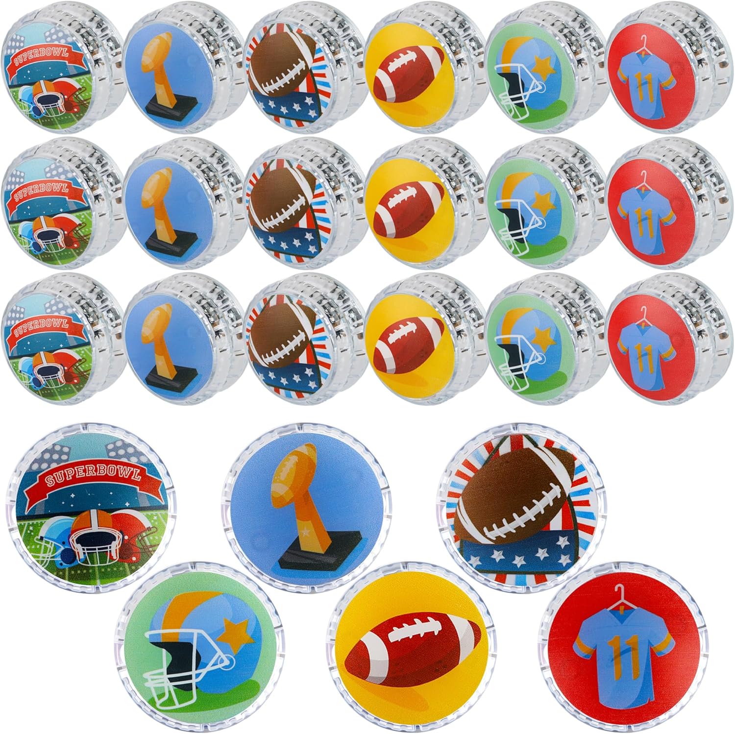 24 Pcs Rugby Theme Designs Light up Yo Yo Ball Bulk Responsive Ball Auto Return Bearing Balls Yoyo for Beginner Birthday Classroom Bag Fillers Prizes Gifts, 4 Styles