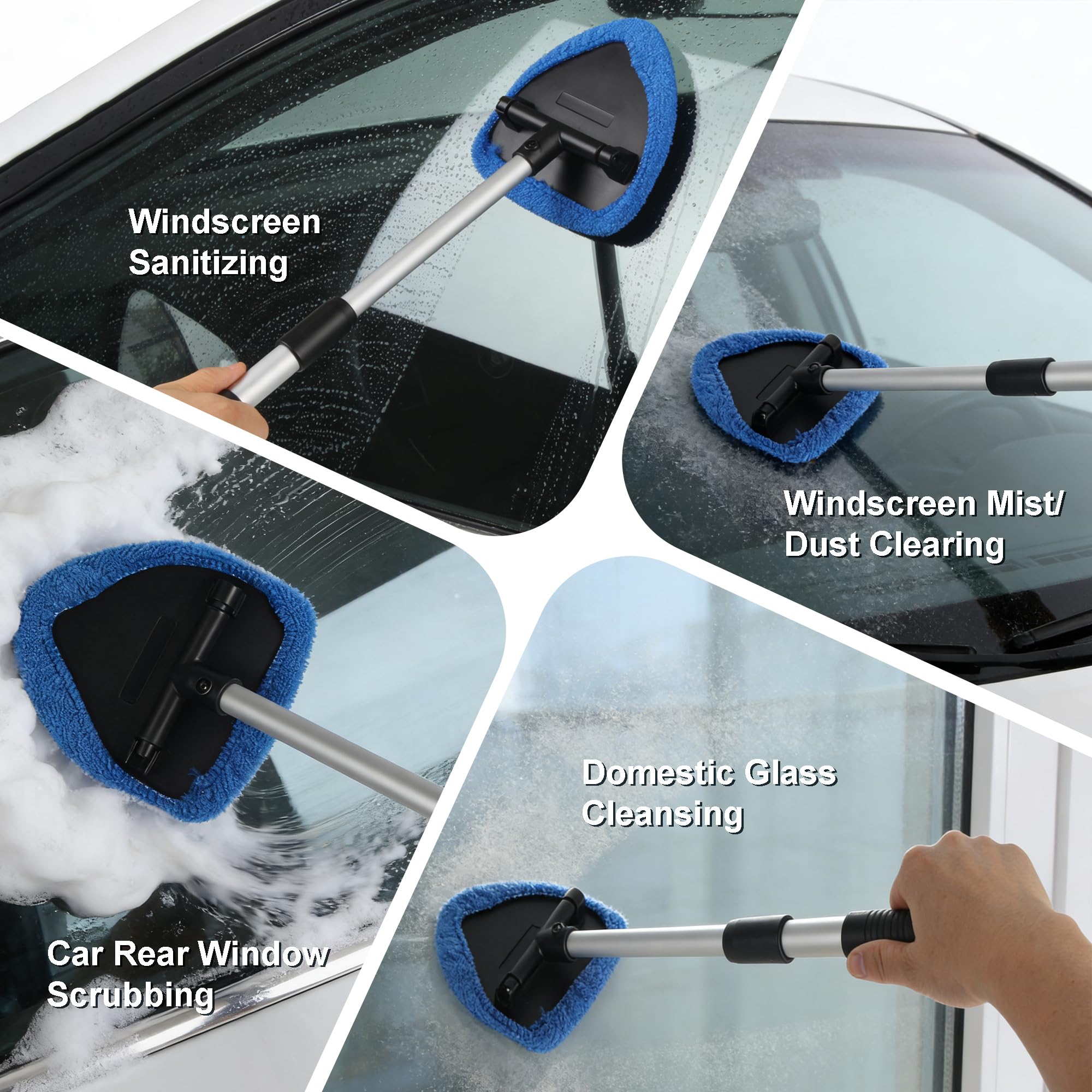 Nettoyage Pare Brise Kit, 6 Tampons Lavables, 1 Vaporisateurs, Nettoyage de Pare Brise avec Poignée Télescopique avec Poignée Pivotante à 180°, pour le Nettoyage des Vitres - 4