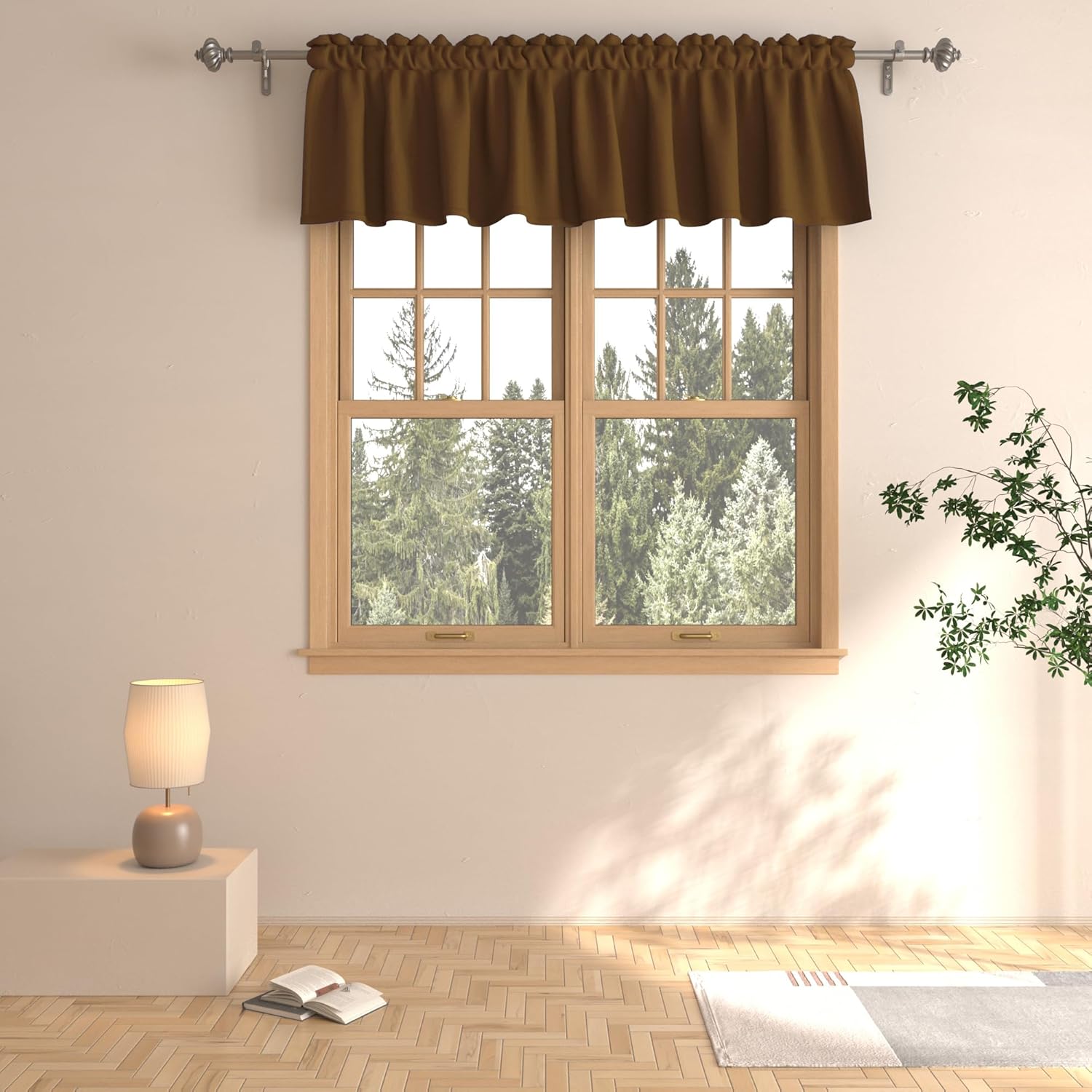 UPOPO Brown Valance Curtain Blackout 14 inches Long Living