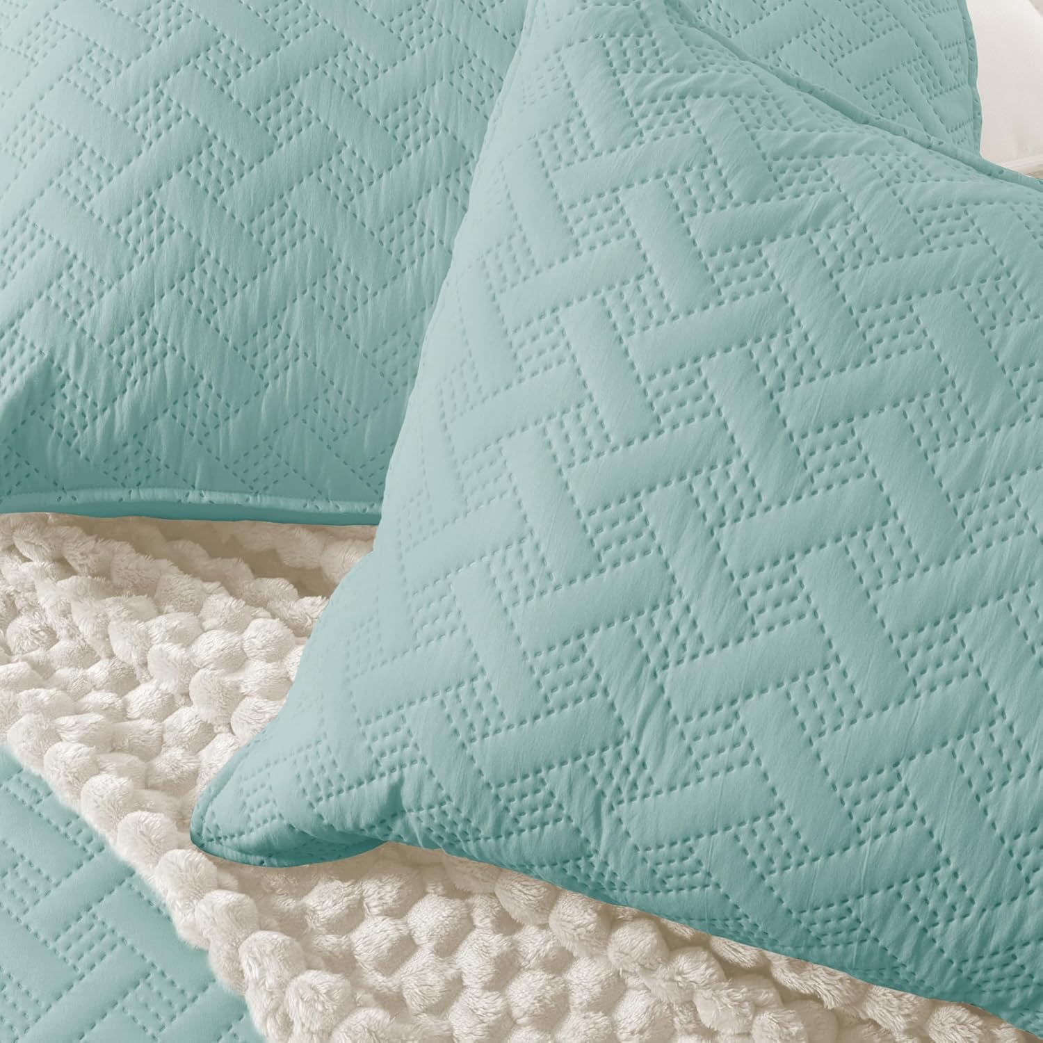 Exclusivo Mezcla Soft Quilt Set Queen Full Size, 3 Pieces Lightweight Quilts Aqua Bedspreads Coverlets Bedding Set for All Seasons, Weave Pattern - Image 4