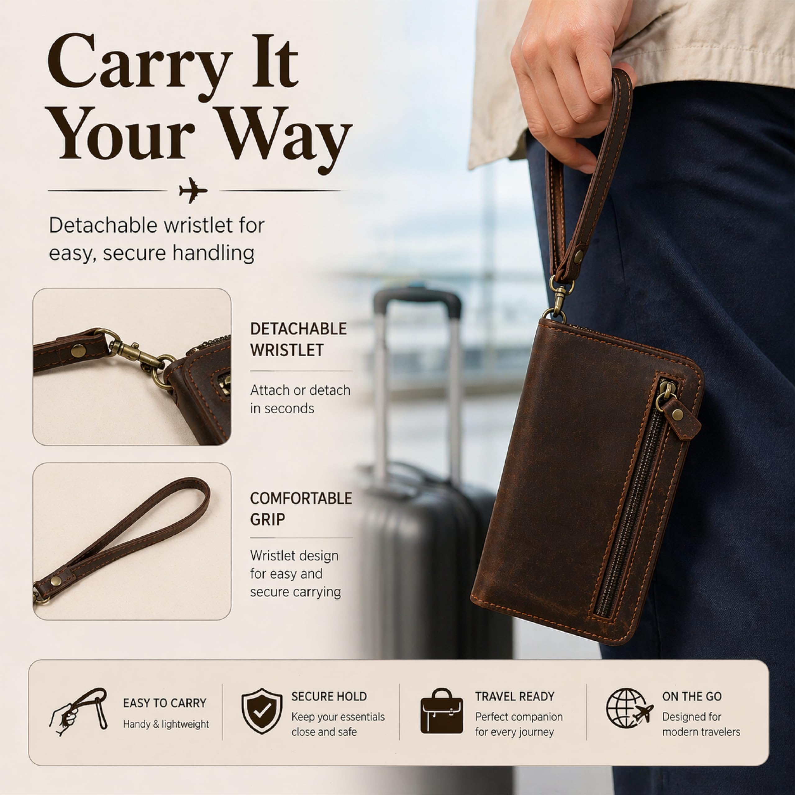 TheAntiq Porta passaporto in pelle, organizer per documenti da viaggio con scomparti per carte di credito, Porta passaporto famiglia in pelle marrone, Standard, Porta passaporto in vera pelle marrone