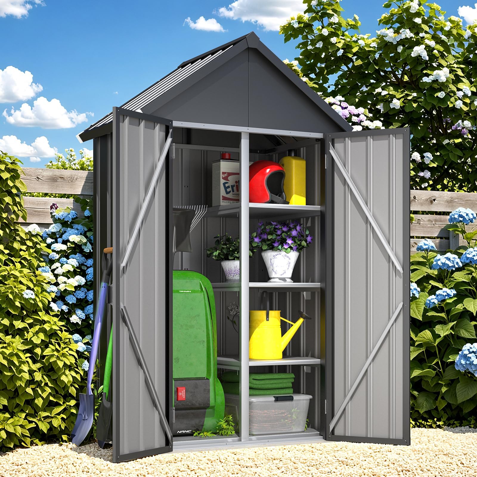 YODOLLA Outdoor Steel Shed, Storage Cabinet with Shelves