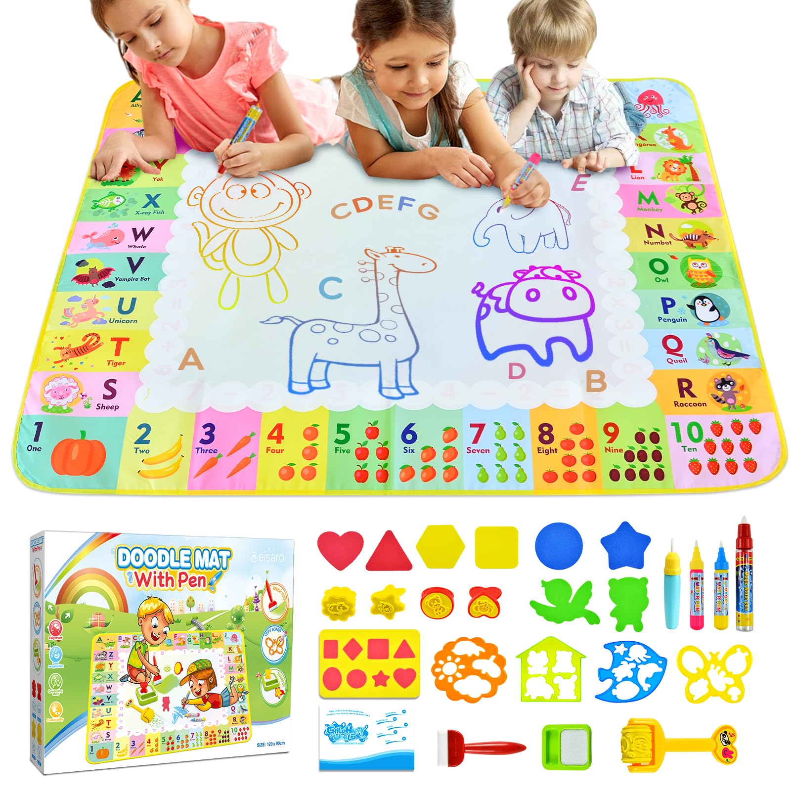 eisaro Giochi Bambini 1 Anno - Tappeto Magico, Tappeto Gioco Bambini 2-6 Anni,120x90cm, Disegnare bambini, Educativi, Natale Regali, in Scatola