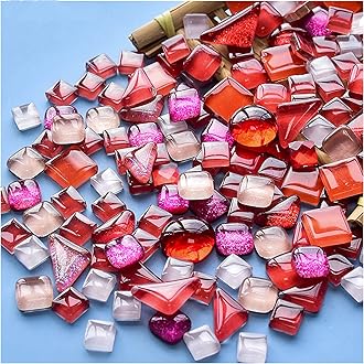 200g Mixed Color Crystal Mosaic Tiles, Tiny Mini Mosaic Tile DIY Hobbies Children Handmade Crystal Craft for Craft Bathroom Kitchen Home Decoration DIY Art Projects (Red Series)