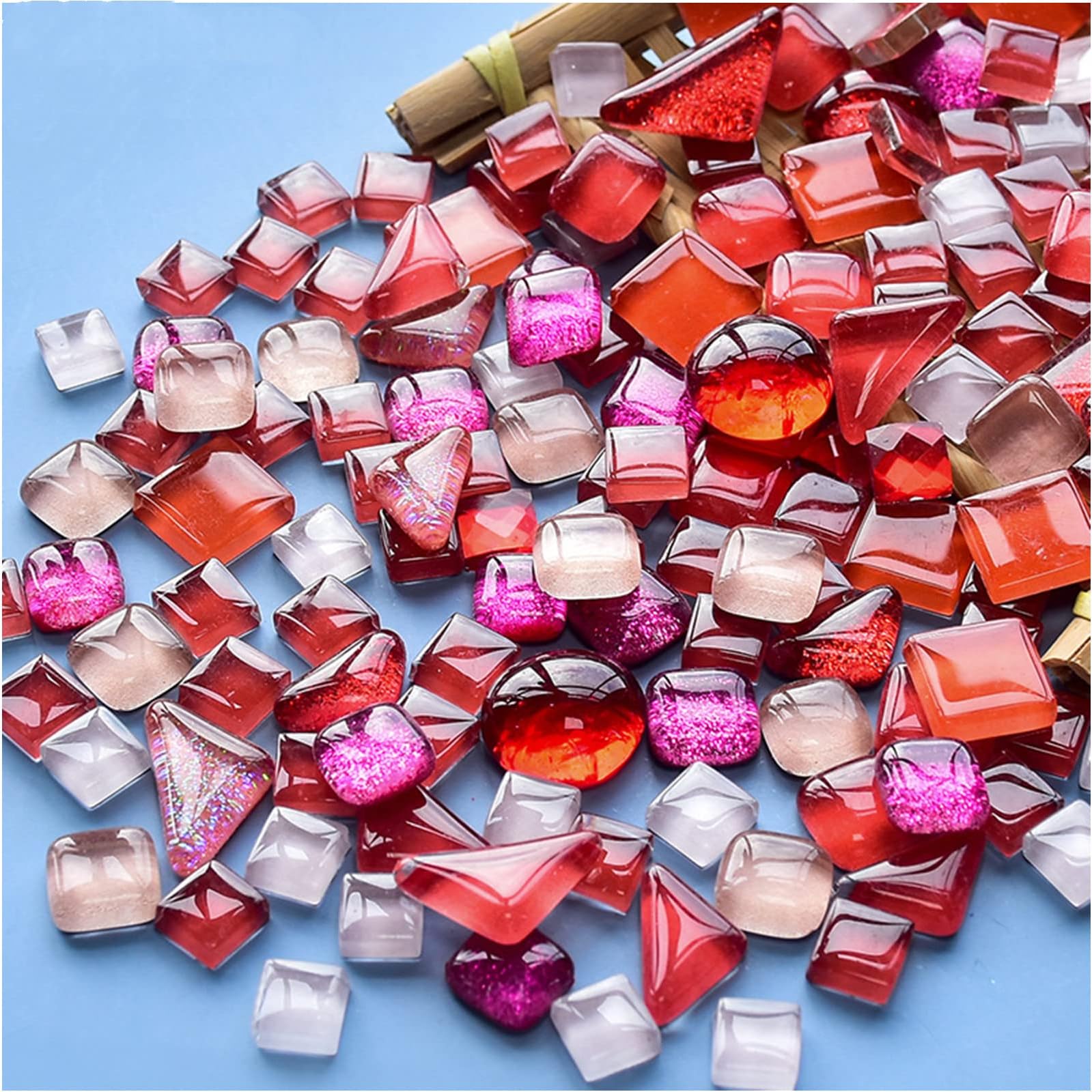 200g Mixed Color Crystal Mosaic Tiles, Tiny Mini Mosaic Tile DIY Hobbies Children Handmade Crystal Craft for Craft Bathroom Kitchen Home Decoration DIY Art Projects (Red Series)