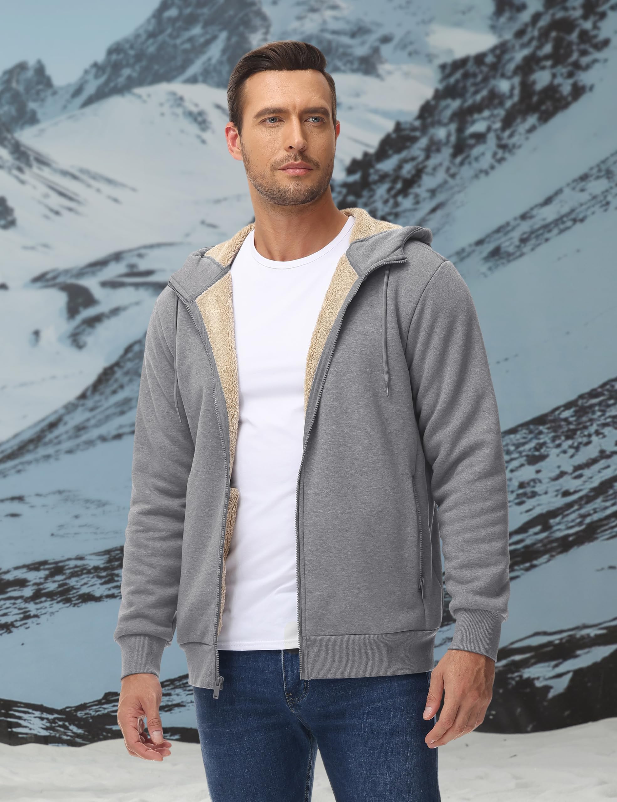 TACVASEN Sudadera con capucha y forro polar para hombre, gris claro, XXL