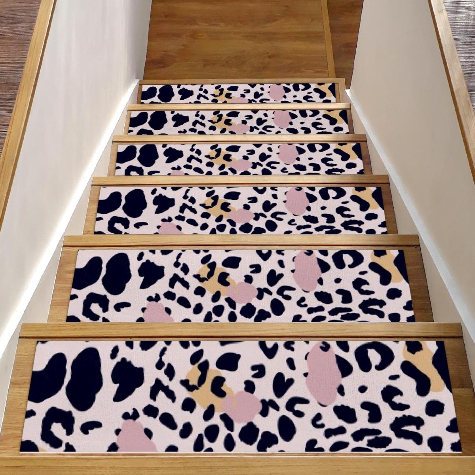Alfombra para peldaños de escalera de leopardo para proteger peldaños de madera en interiores