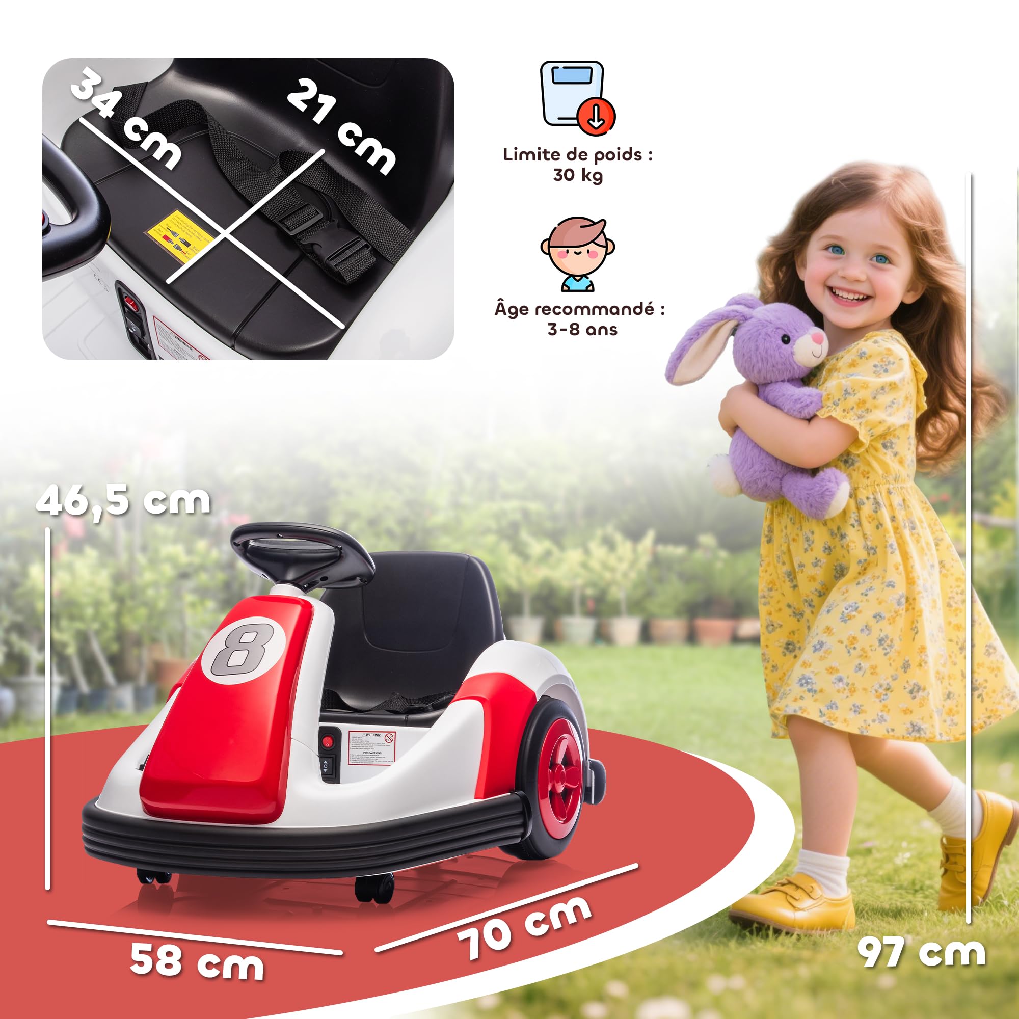 AIYAPLAY Voiture Tamponneuse Électrique Enfant 6V 360° Auto 3 Ans Rouge