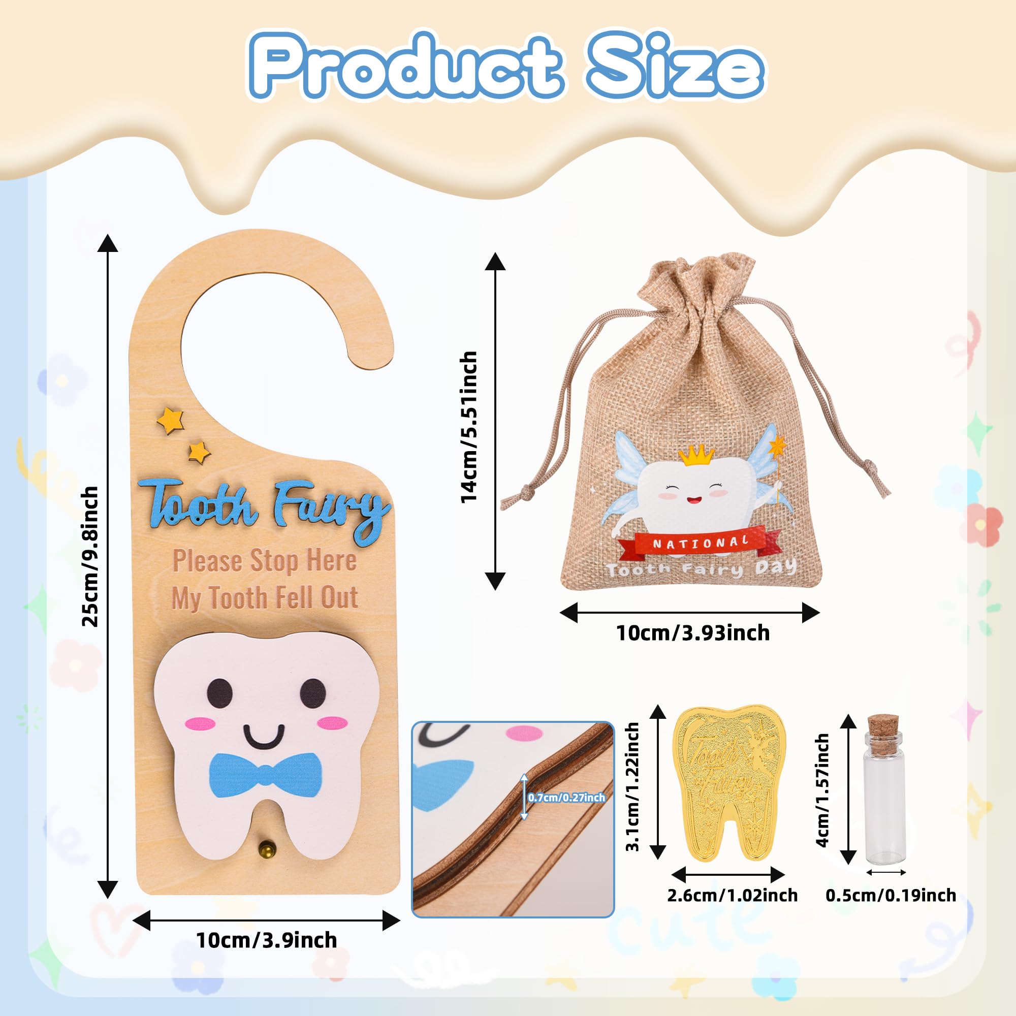 Wooden Tooth Fairy Door Hanger with Cute Coins Holder Gift for Lost Teeth Kids Tooth Fairy Pick up Box for Lost Tooth Kids Gifts