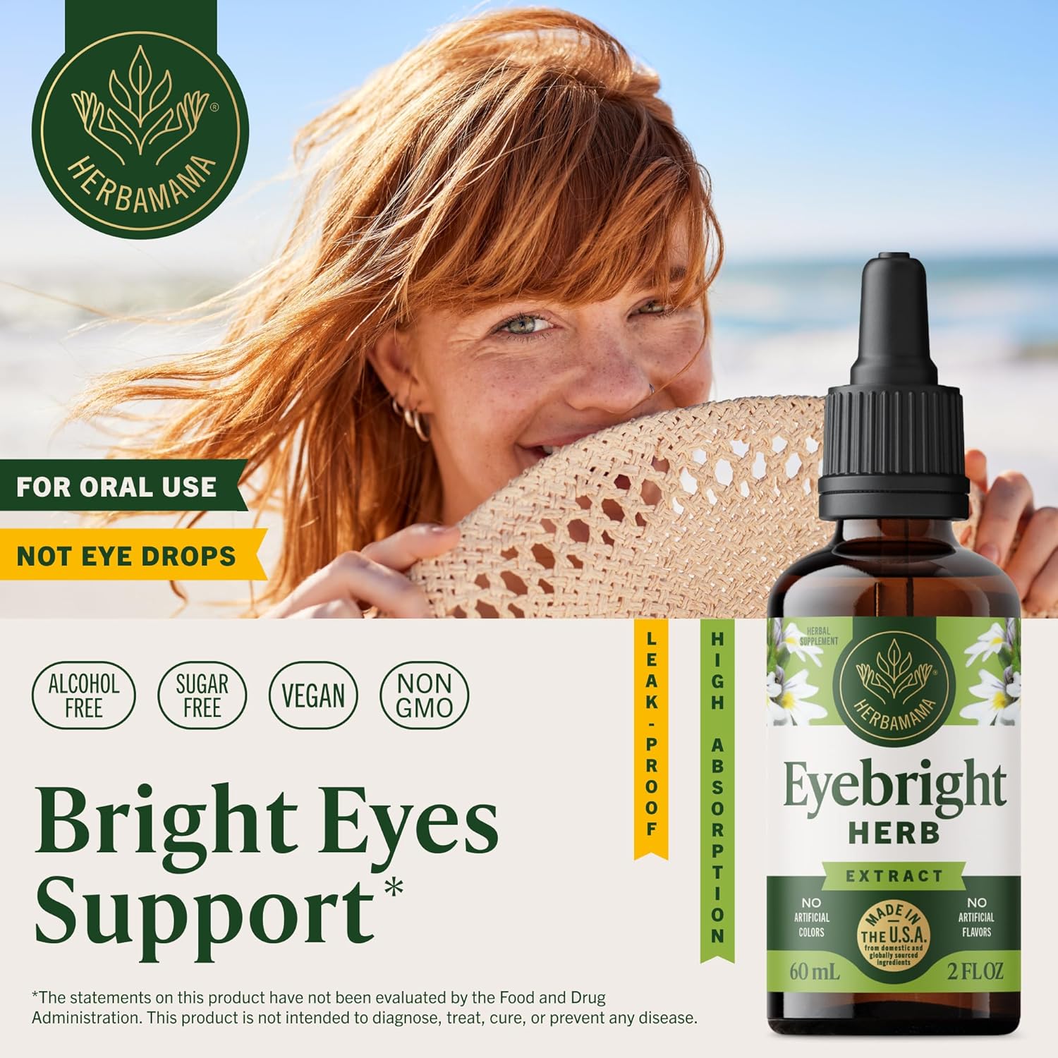 HERBAMAMA Eyebright Herb Tincture - Vegan Bright Eyes Support with Euphrasia Herb Extract - Non-GMO, Alcohol & Sugar-Free Eyebright Dietary Supplement, 42-Day Supply - Image 2