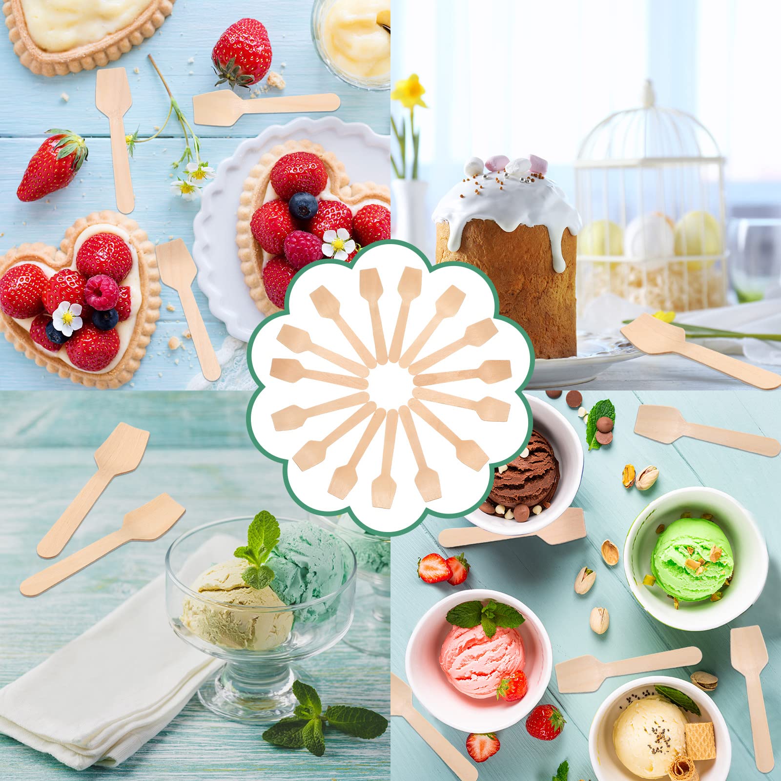 Lot de 1500 mini cuillères en bois jetables de 10,2 cm pour fête d'anniversaire, mariage, crème glacée, yaourt, gâteau, dessert