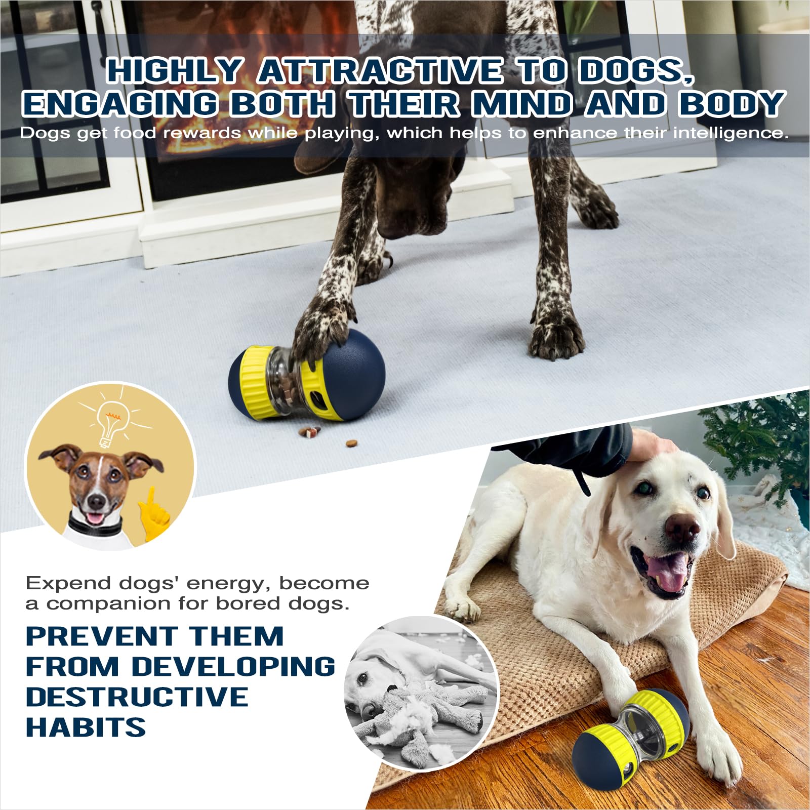 Jouets distributeurs de friandises pour chien - Balle de nourriture indestructible - Distributeur interactif réglable - Jouet cognitif pour chiens - Puzzles d'alimentation lente - Pour mâcheurs