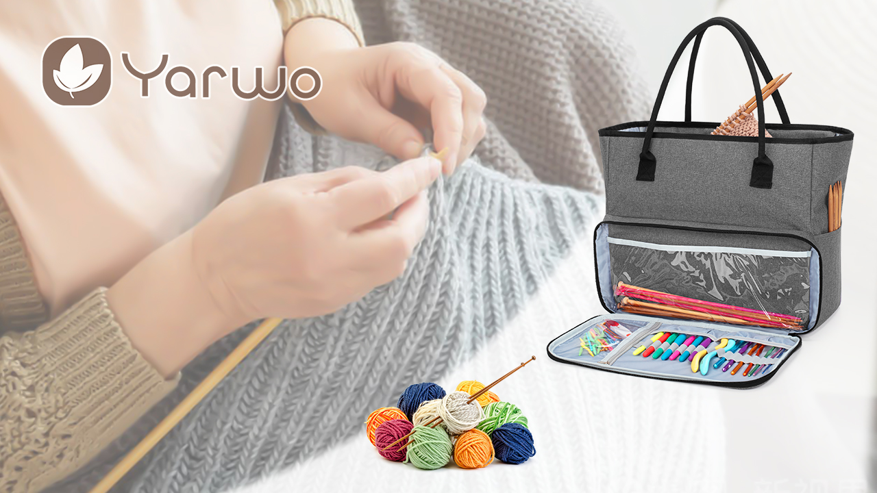Portable Craft Tote With Grommets Yarwo Knitting & Crochet Project Bag ...