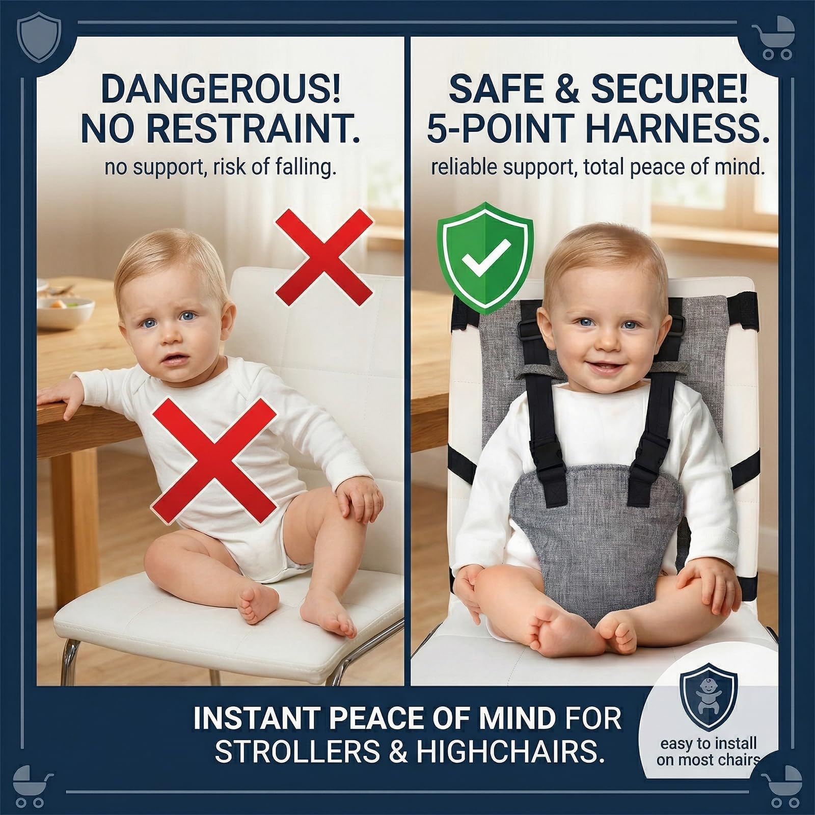 Cinturino per Seggiolone Pappa, Sedia Imbracatura Portatile per Bambini Lavabili, Sdraietta Neonati Passeggino, Morbido Confortevole