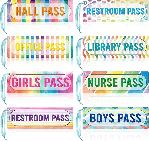 BeYumi 8 unidades de pasillos magnéticos de acuarela arcoíris para estudiantes, reutilizables, impermeables, juego de tarjetas de pases de aula,