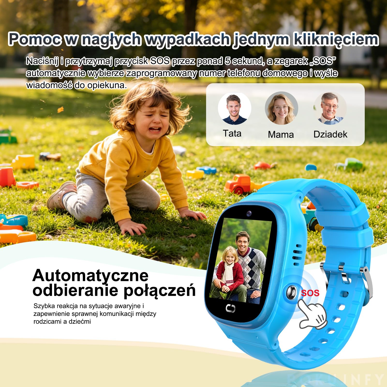 Smartwatch dla Dzieci z GPS Rozmowy Telefoniczne Czat SOS Kontakty | Budzik Gra IP68 Wodoodporny Tryb Klasowy Zegarki Cyfrowe Smartwatch Dziecięcy Chłopcy Dziewczynki Urodziny Prezenty