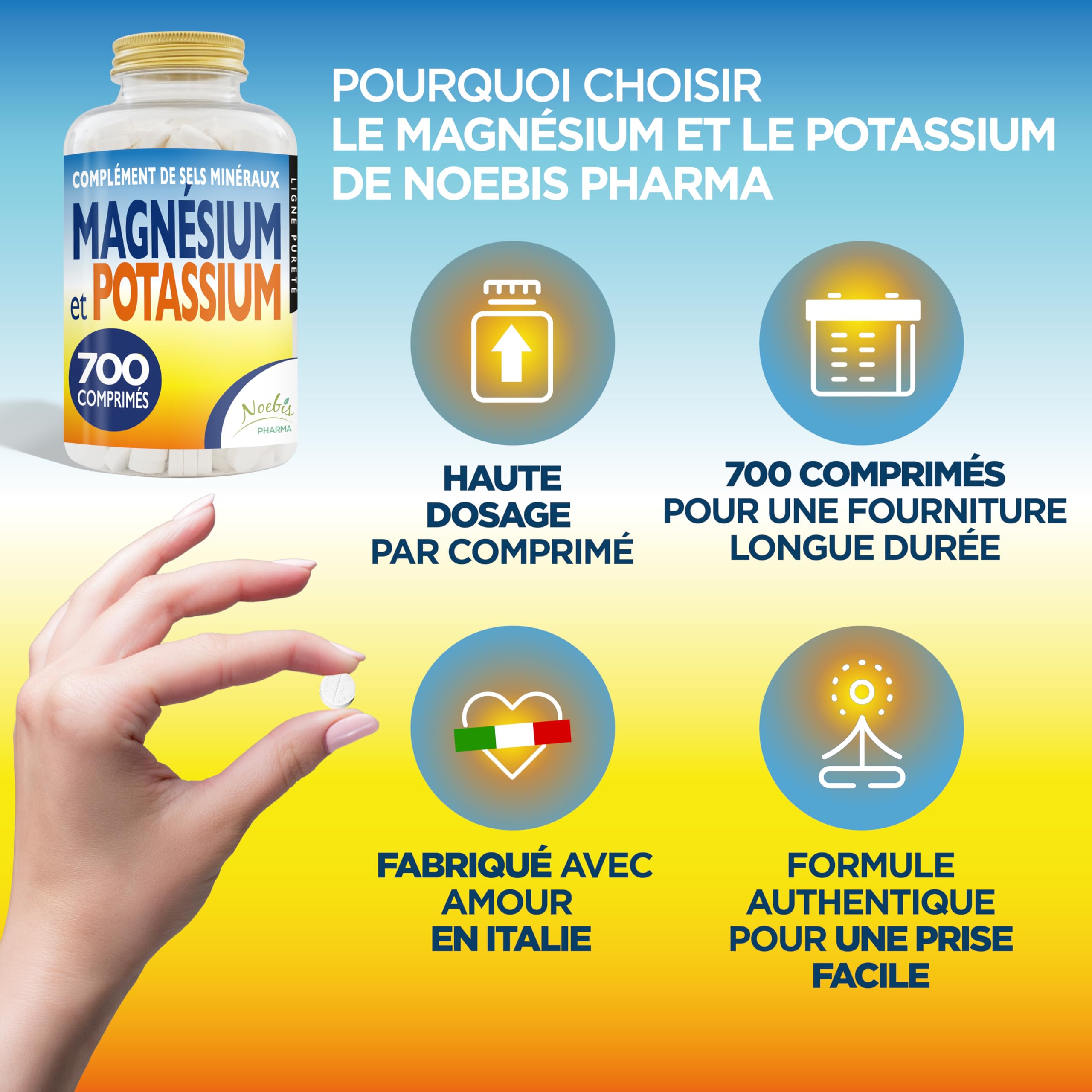 Magnésium et Potassium 700 comprimés - Citrate de magnésium et de potassium - Contre la fatigue et l'épuisement physique, la chaleur, sels minéraux organiques hautement assimilables