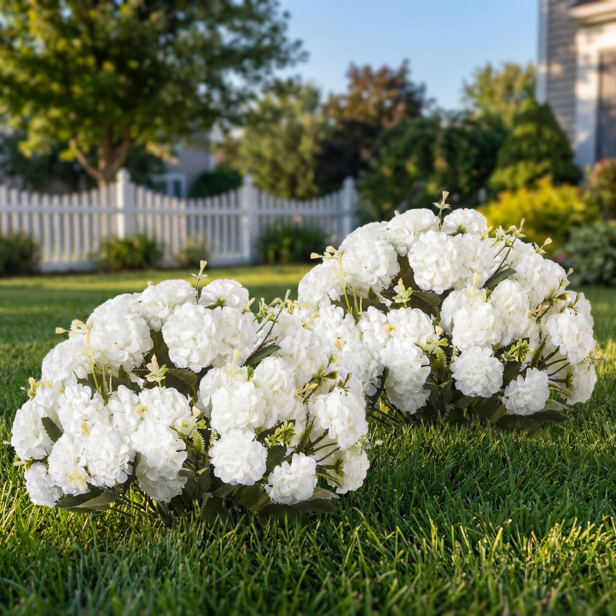 Photo 1 of Suncalla Artificial Boxwood Topiary Ball Trees, Beige Hydrangea, 19.7"