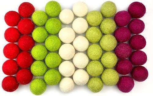 Miniatura 4 de Guirnalda de bolas de fieltro de lana de Navidad en colores verde, rojo y blanco, guirnalda de pompones hecha a mano para árbol, manto, pancarta y