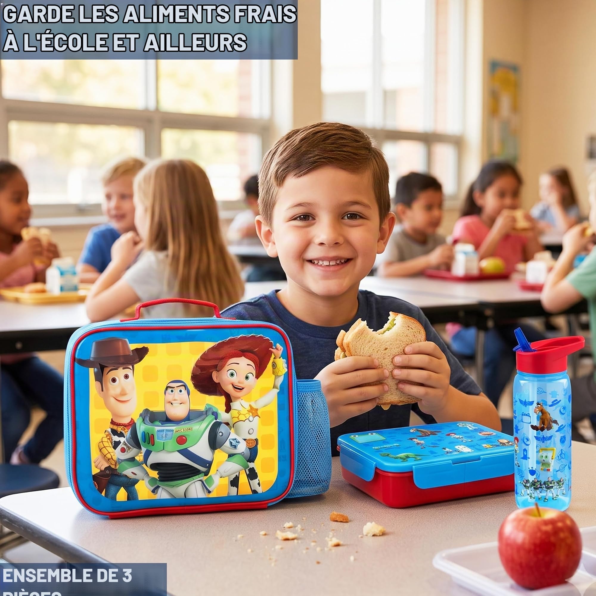 Get Trend Disney Toy Story Sac Isotherme Repas Enfant Set, 3 Pcs Bento Lunch Box, Lunch Bag Isotherme et Gourde Sans BPA, Fermeture Eclair, Poignée et Porte Bouteille, Cadeau Garcon (Multi Toy Story)