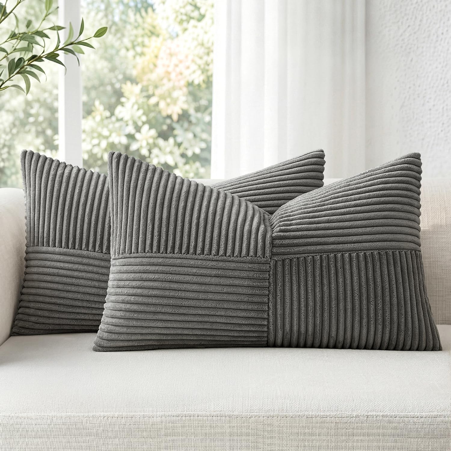 Woaboy Kissenbezug 2er Set Weicher Kordel Stoff Dekorativ Boho Für Sofa Bett Wohnzimmer