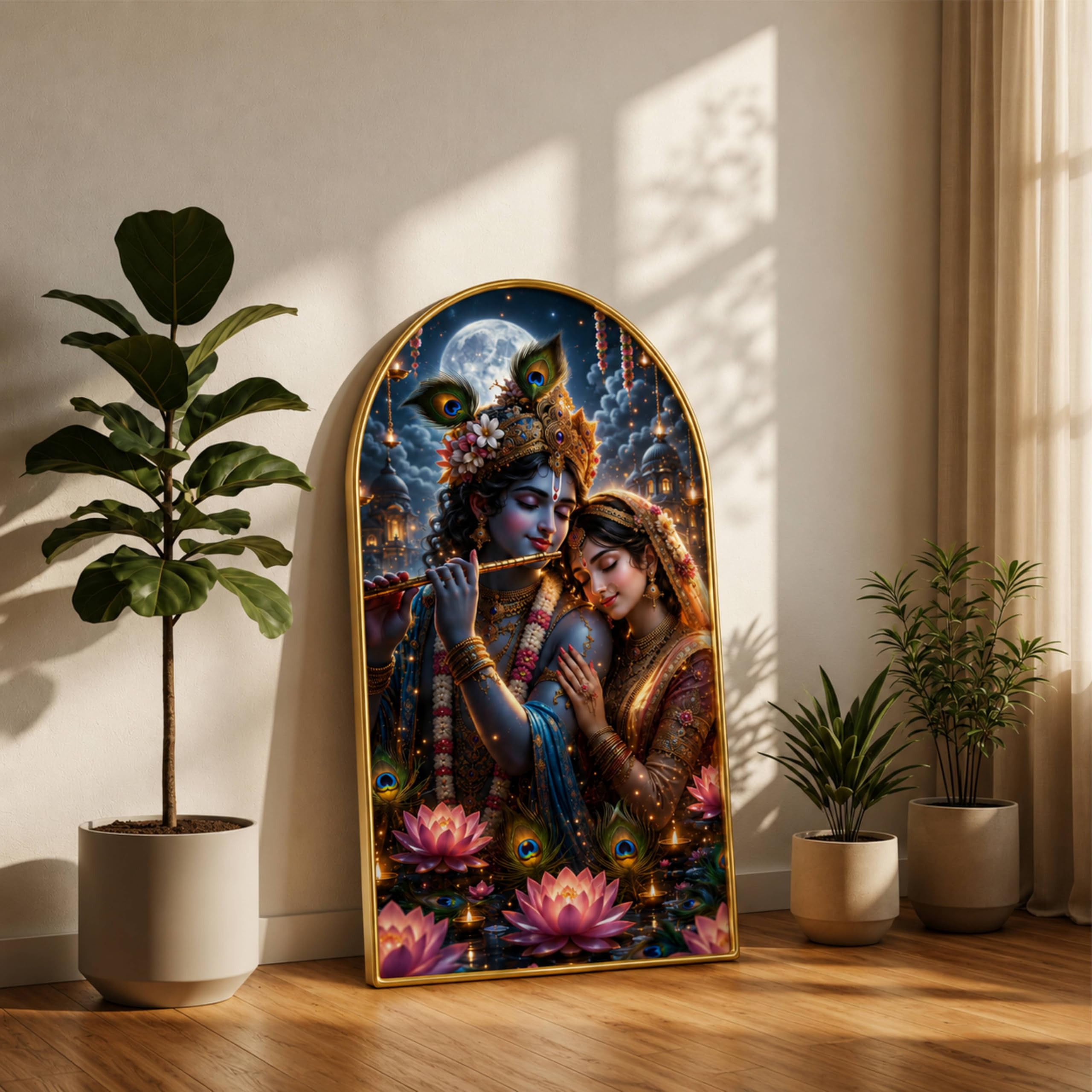 Radha Krishna Wall Painting - Golden Frame -3