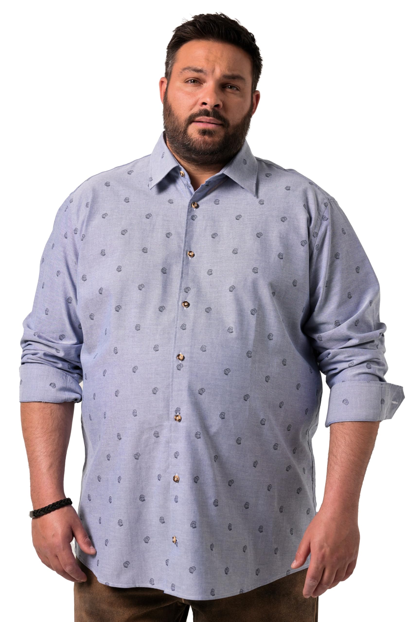Men Plus Herren große Größen Übergrößen Menswear L-8XL Trachtenhemd, Langarm, Alloverdruck, Kentkragen, Comfort Fit 840374