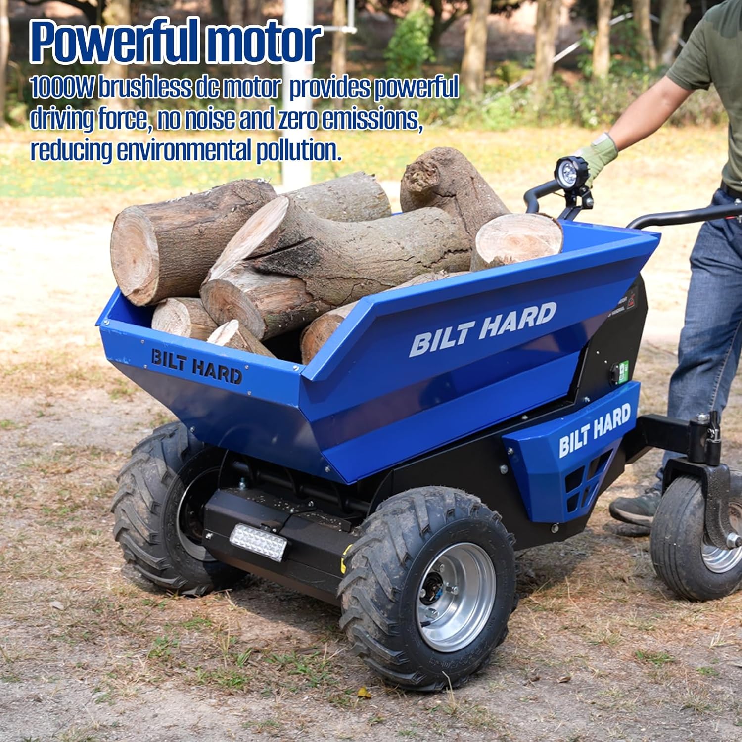 BILT HARD 1100 LBS Electric Mini Dumper Battery Powered (48V 32Ah) with Hydraulic Tipping, Wheelbarrow Dump Cart Electric with 1000W Brushless DC Motor for Construction & Job Sites