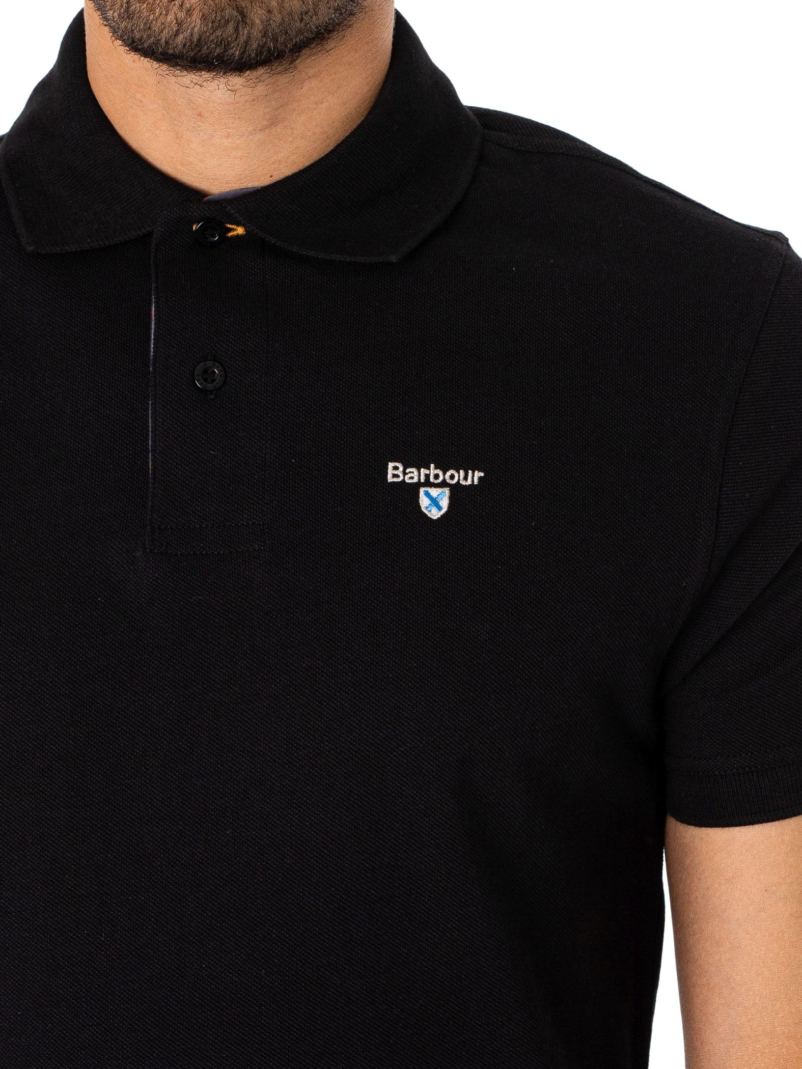 Barbour Hombre Polo De Piqué De Tartán, Black/Modern