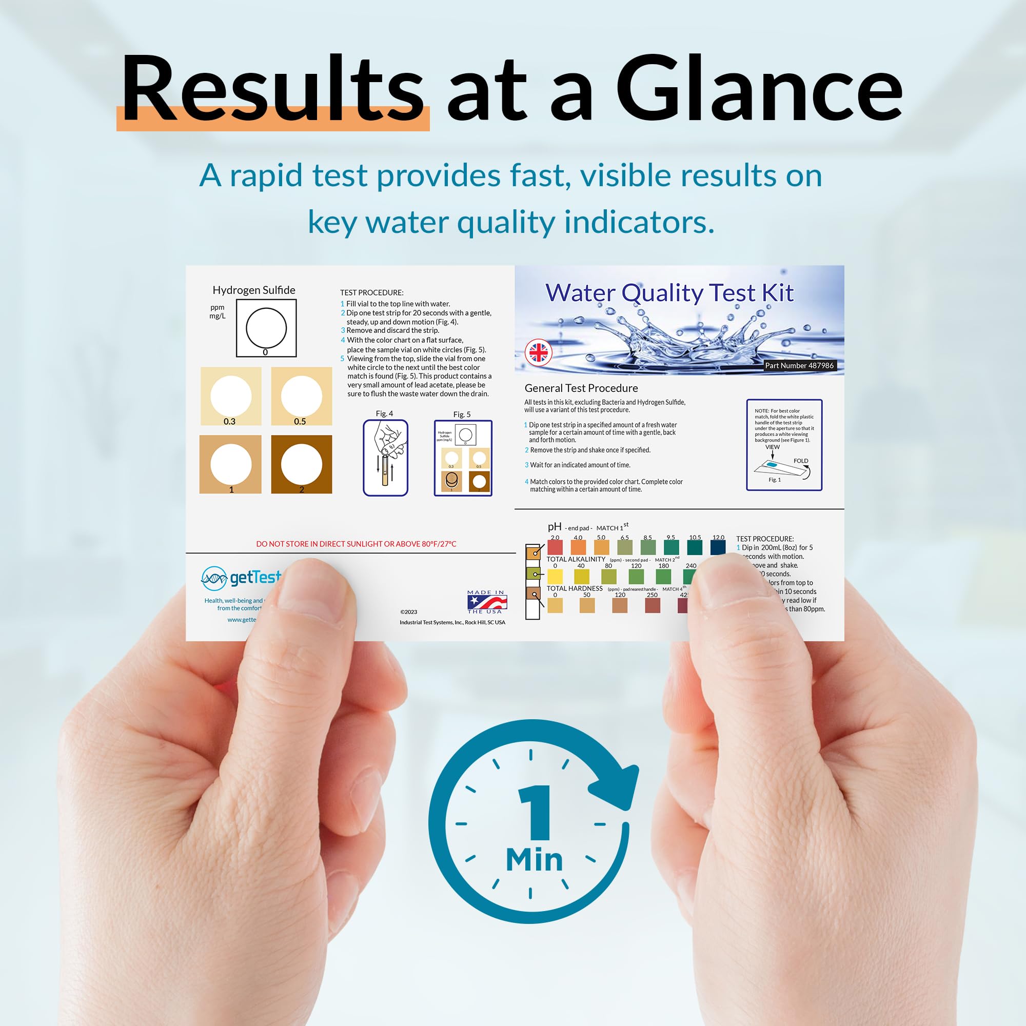 GetTested Kit di test di qualità dell'acqua a casa - Identifica la purezza dell'acqua potabile per la tua famiglia - Risultati rapidi di 14 parametri per pozzo, città, rubinetto e altro - Facile e