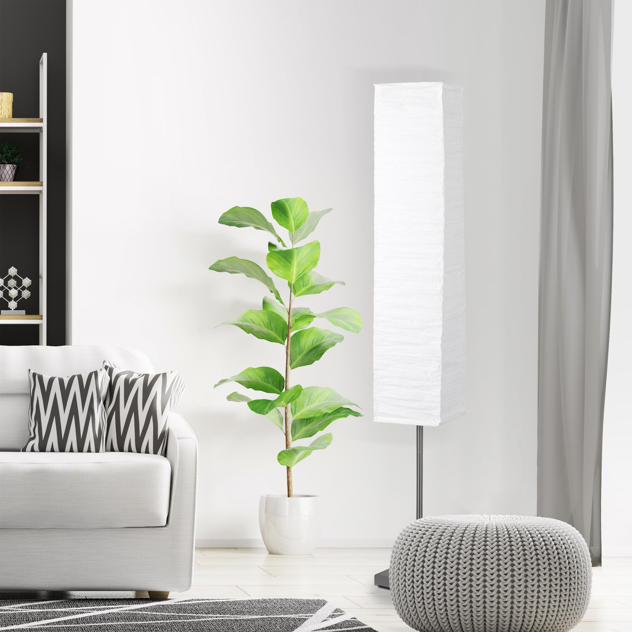 Brilliant Nerva lampa stojąca, 2-żarówkowa, 2 x E14 maksymalnie 40 W, metal/papier ryżowy, tytan/biały 92603/75