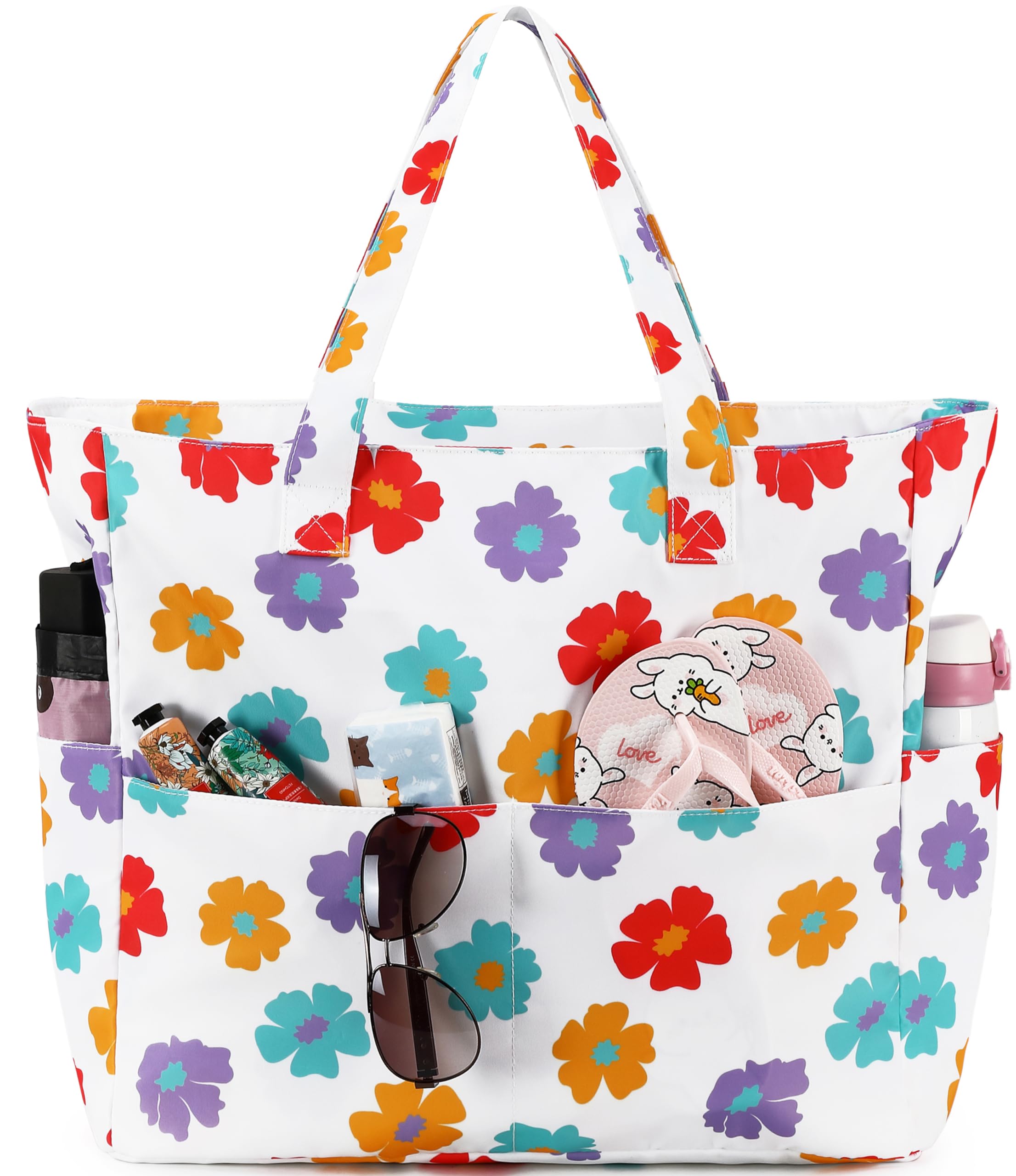 Sorprende con una bolsa de mano extra grande de flor colorida para viajes 8