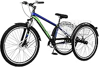Vista 31 de H&ZT Triciclo para adultos, bicicleta de 3 ruedas, triciclo crucero, con engranaje de 7 velocidades, mango de freno de estacionamiento, escalón