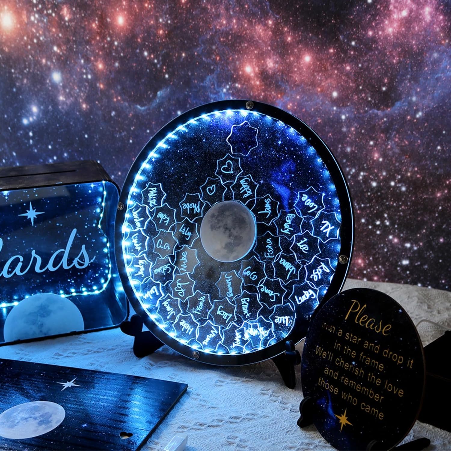 Wedding Guest Book Alternative,Personalized Celestial Alternative Wedding Guest Book with LED Light,Guest Book Signs Moon & Stars Party Decor,Celestial Wedding Favors for Guests (30cm (50 Stars))
