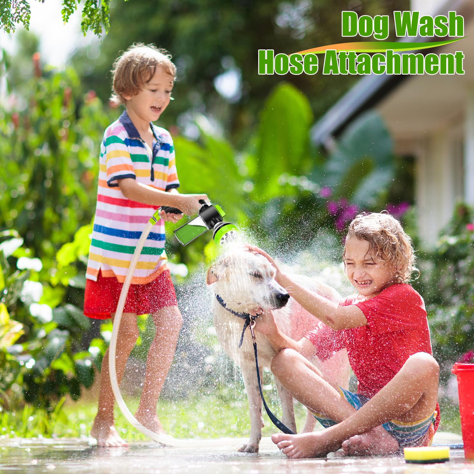 Dog Washing Hose Attachment, Dog Sprayer with 3.5oz/100cc Soap Dispenser Bottle, Massage Brush, Solid Brass Garden Hose Adapters, Garden Hose Nozzle for Pet Bathing, Car Washing