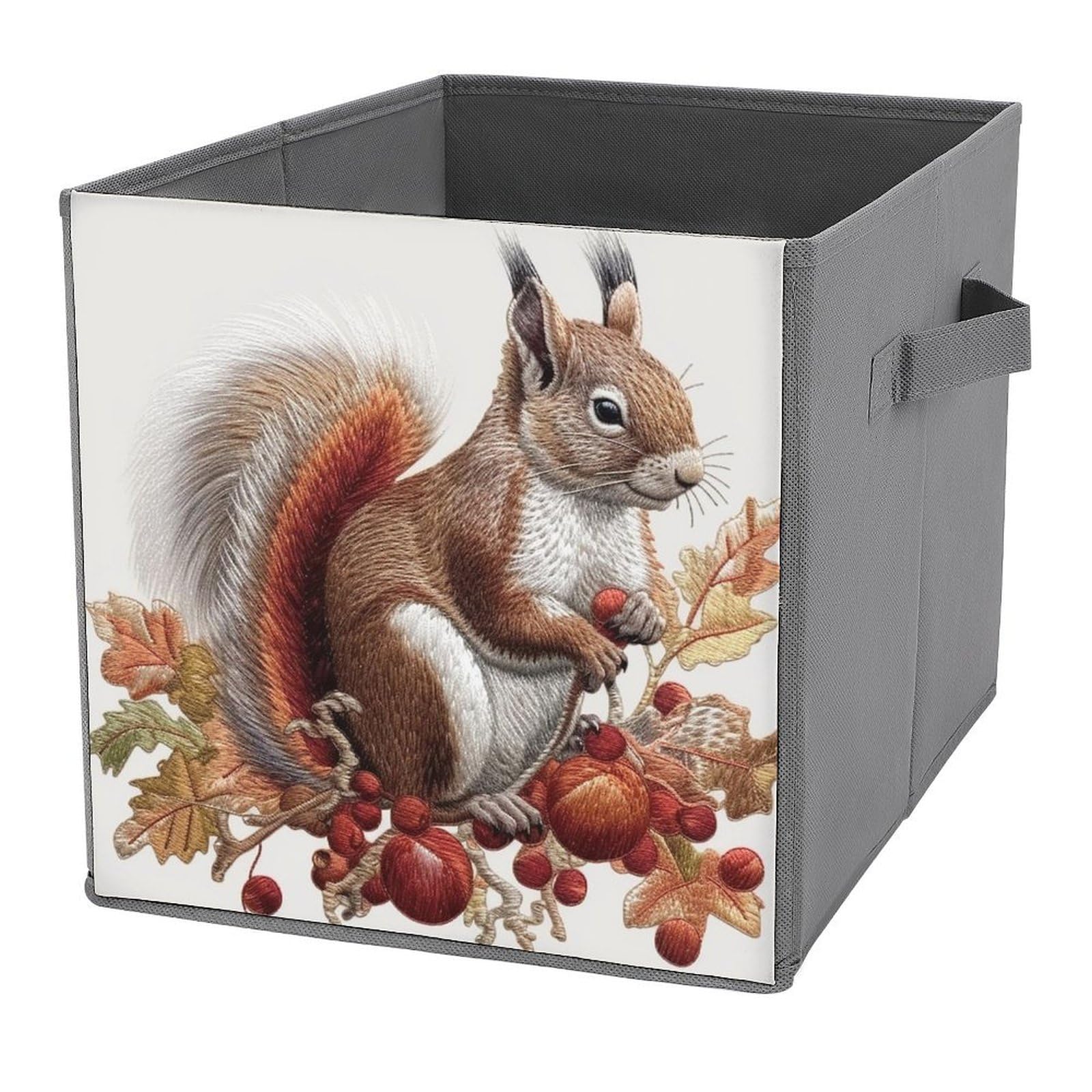 NONHAI Collapsible Storage Bins with Dual Handles Fabric Storage Basket Foldable Cubes Organizer Baskets Leaves And Squirrel Storage Boxes for Organizing Clothing Cube Storage Organizer Bins