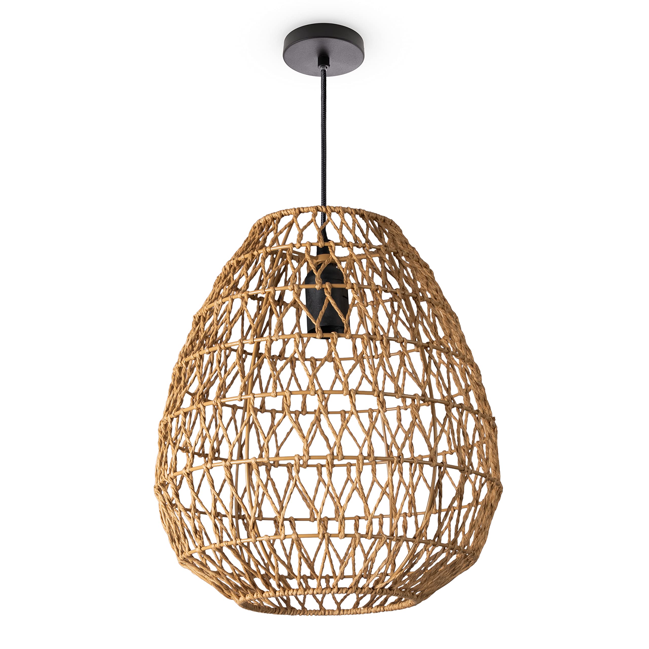 Paco Home Hängeleuchte Bambus Esszimmerlampe Korblampe Hängend Papier Pendellampe Papier Gras Boho Natürlich Bar E27, Lampenart:Pendelleuchte - Typ 2, Farbe:Natur (Ø30cm)