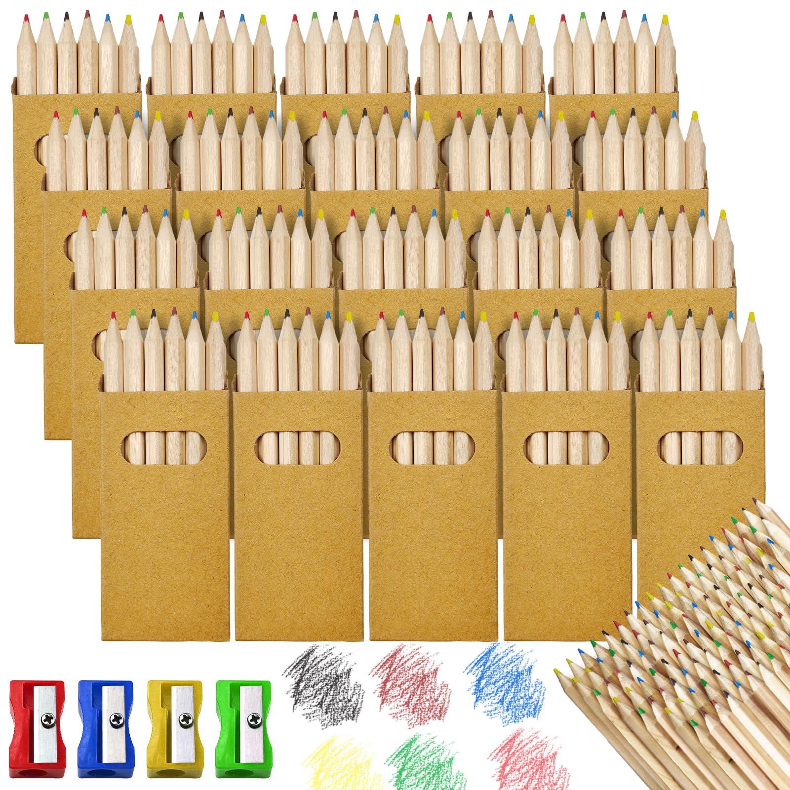 Celepoir Set de 20 Cajas de Lápices Colores para Niños, 6 Lápices Colores por Caja, 120 NiñosLapices & 4 Sacapuntas, Minilapices Multicolor Set, para Regalos Cumpleaños, Libro para Colorear
