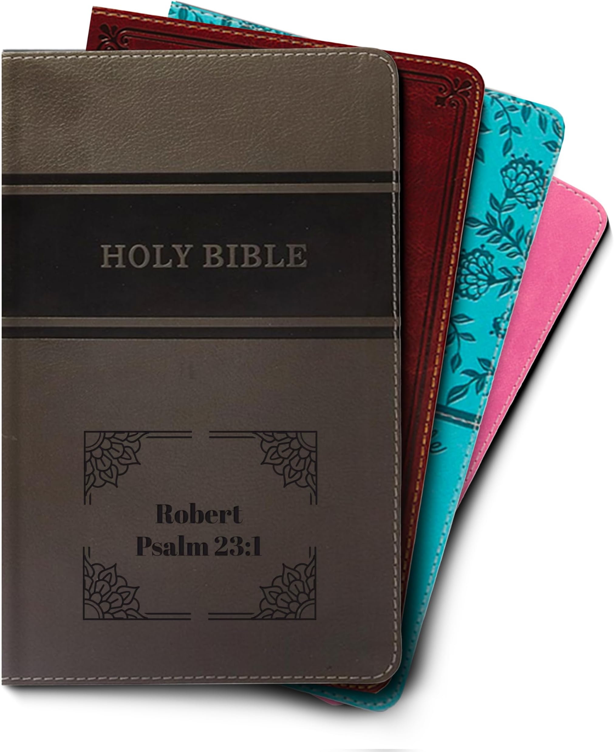 Hope Harbor Personalized Gift Bible with Custom Name Engraved, KJV, Gray, King James Version, Red Letter Edition, Comfort Print, Faux Leather