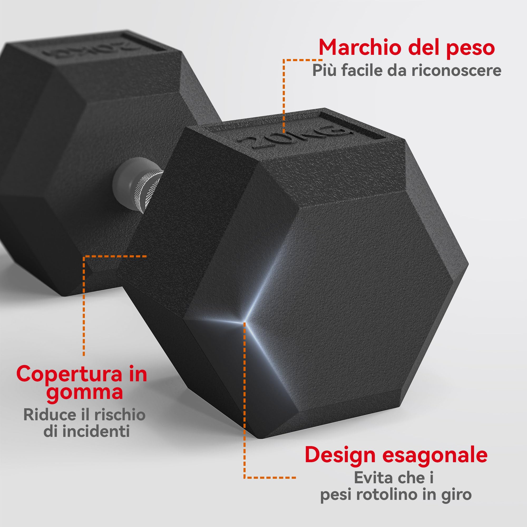 HOMCOM Manubrio da 12.5/15/20 kg Esagonale Singolo, Peso per Palestra con Impugnatura Zigrinata Antiscivolo, Nero