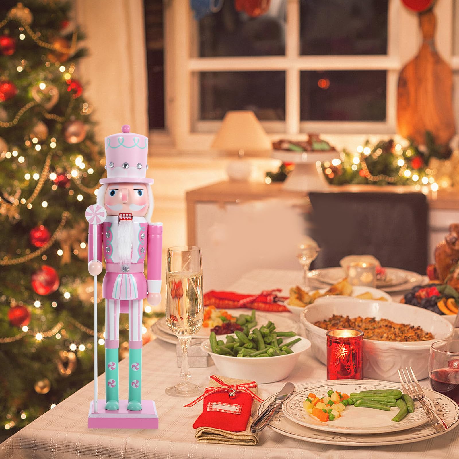 BESPORTBLE 38.5CM Christmas Nutcracker Soldier, Glitter Wooden Nutcracker Figure, Nutcracker Soldier Ornament for Xmas