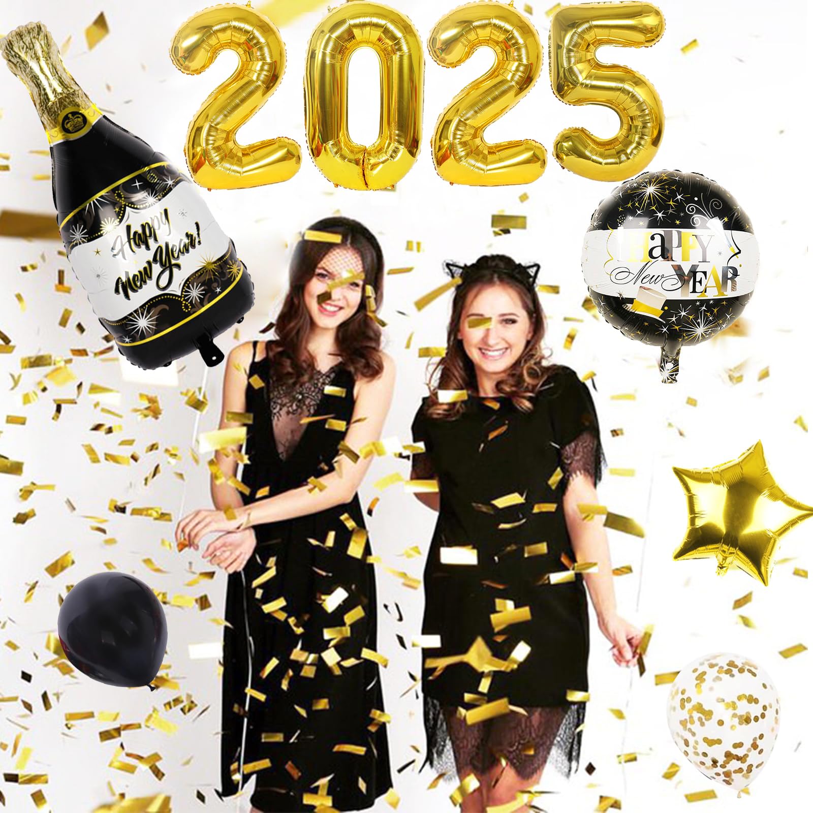 Set Decorazioni Capodanno 2025 XXL - 12 Palloncini Oro Bianco Latte Con Numeri