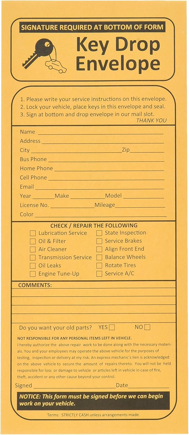 100 Night Drop Key Envelopes Auto Repair Shops and Mechanics Amazon