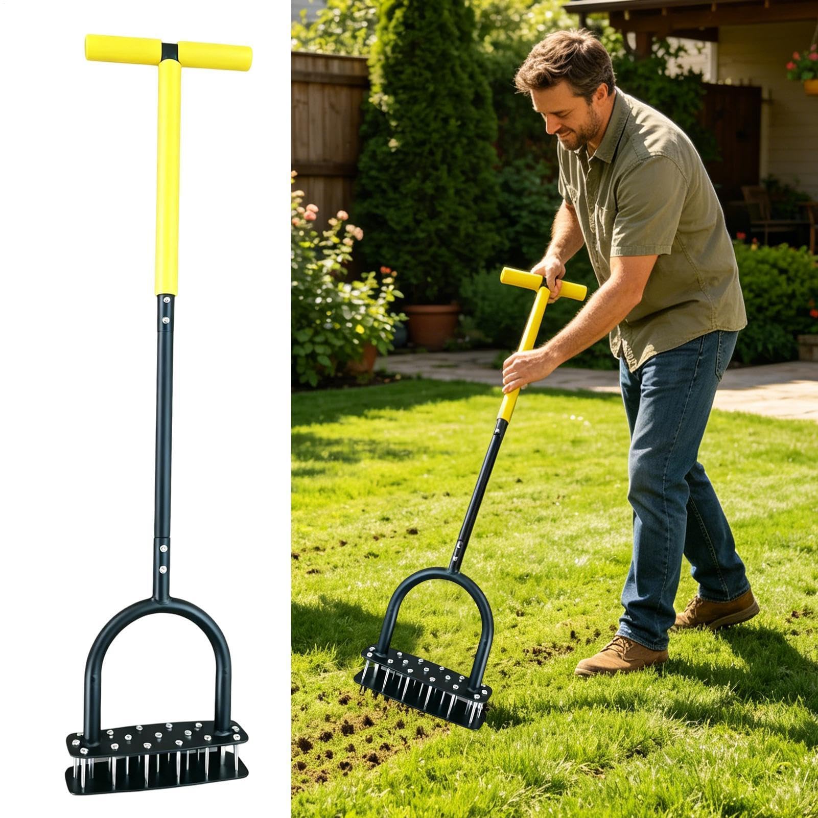 Aerator do trawy Wytrzymały ręczny ergonomiczny kultywator | Aerator Kolcowy Do Trawników Do Ogrodu, Patio, Rabat Kwiatowych, Podwórka, Spulchniania Gleby Oraz Pielęgnacji Parku