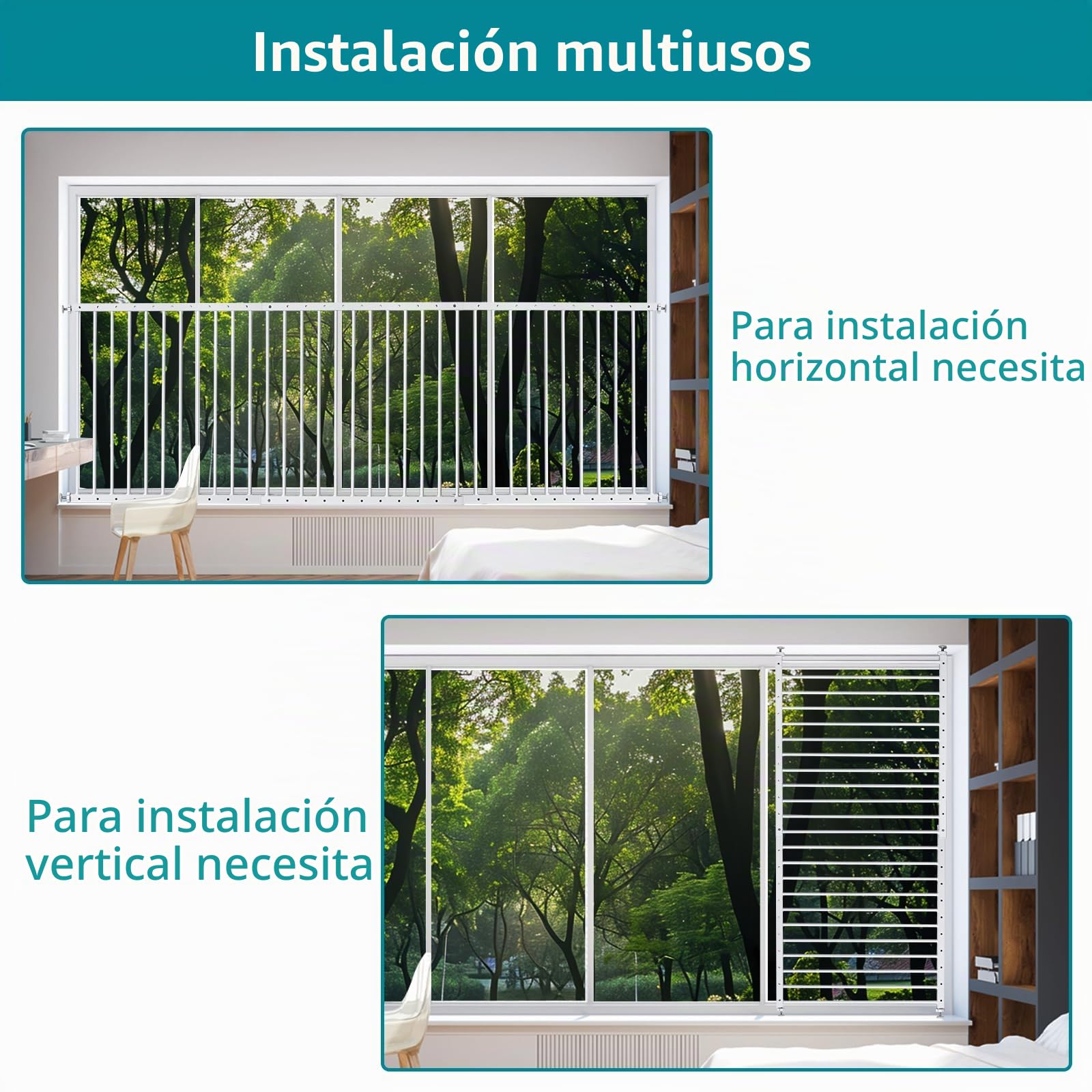 Protectores de seguridad para ventanas para niños pequeños, barra de seguridad ajustable de 33 a 61.4 pulgadas de ancho, protector de seguridad para niños que evita caídas accidentales (blanco, 2