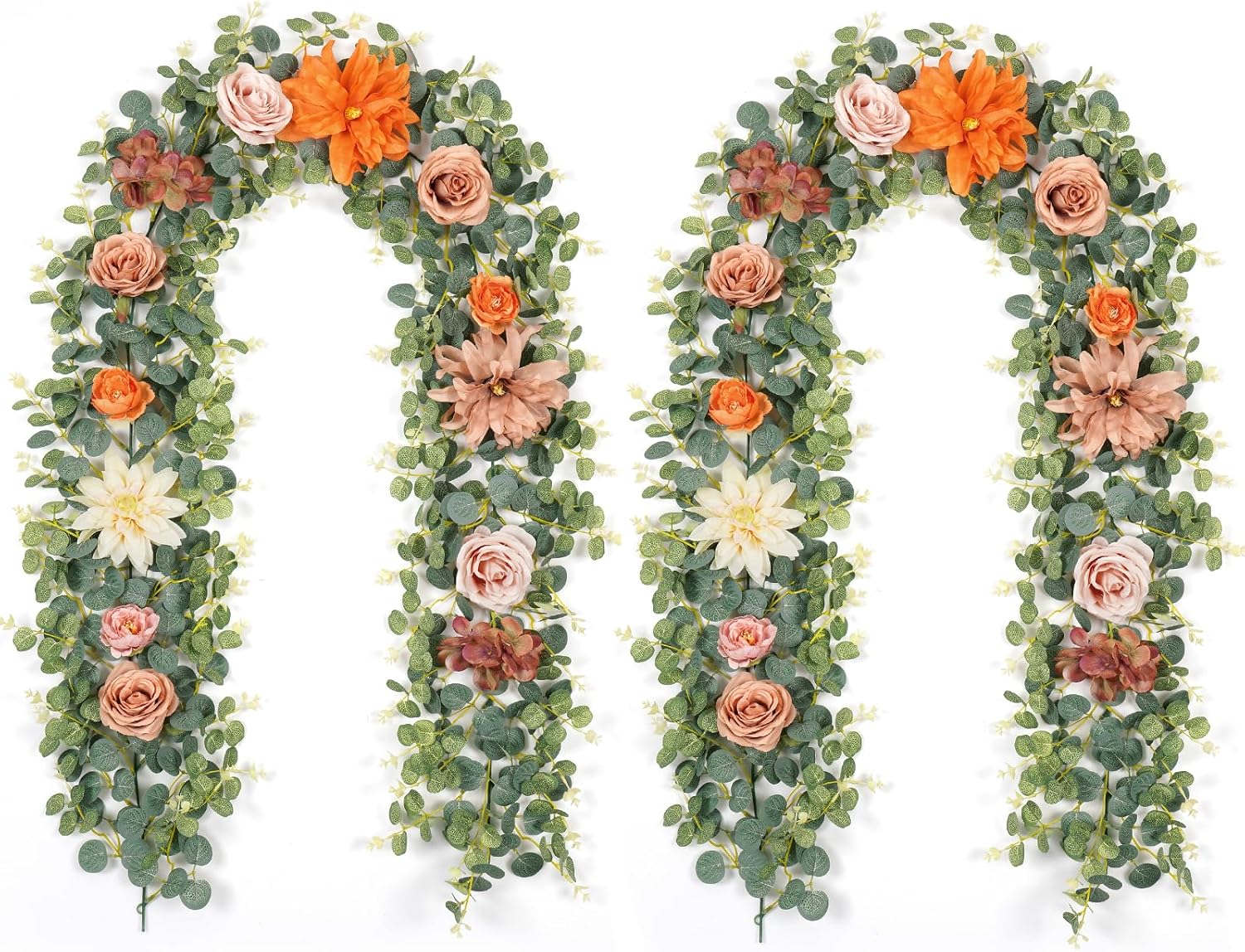 Waipfaru 2Pcs Fall Garland Decor, 6.07Ft Eucalyptus Flower Garland for Table, Fall Floral Garland with Terracotta Flowers for Wedding Arch Backdrop Wall Thanksgiving Decorations (Terracotta) Terracotta 2 Pack